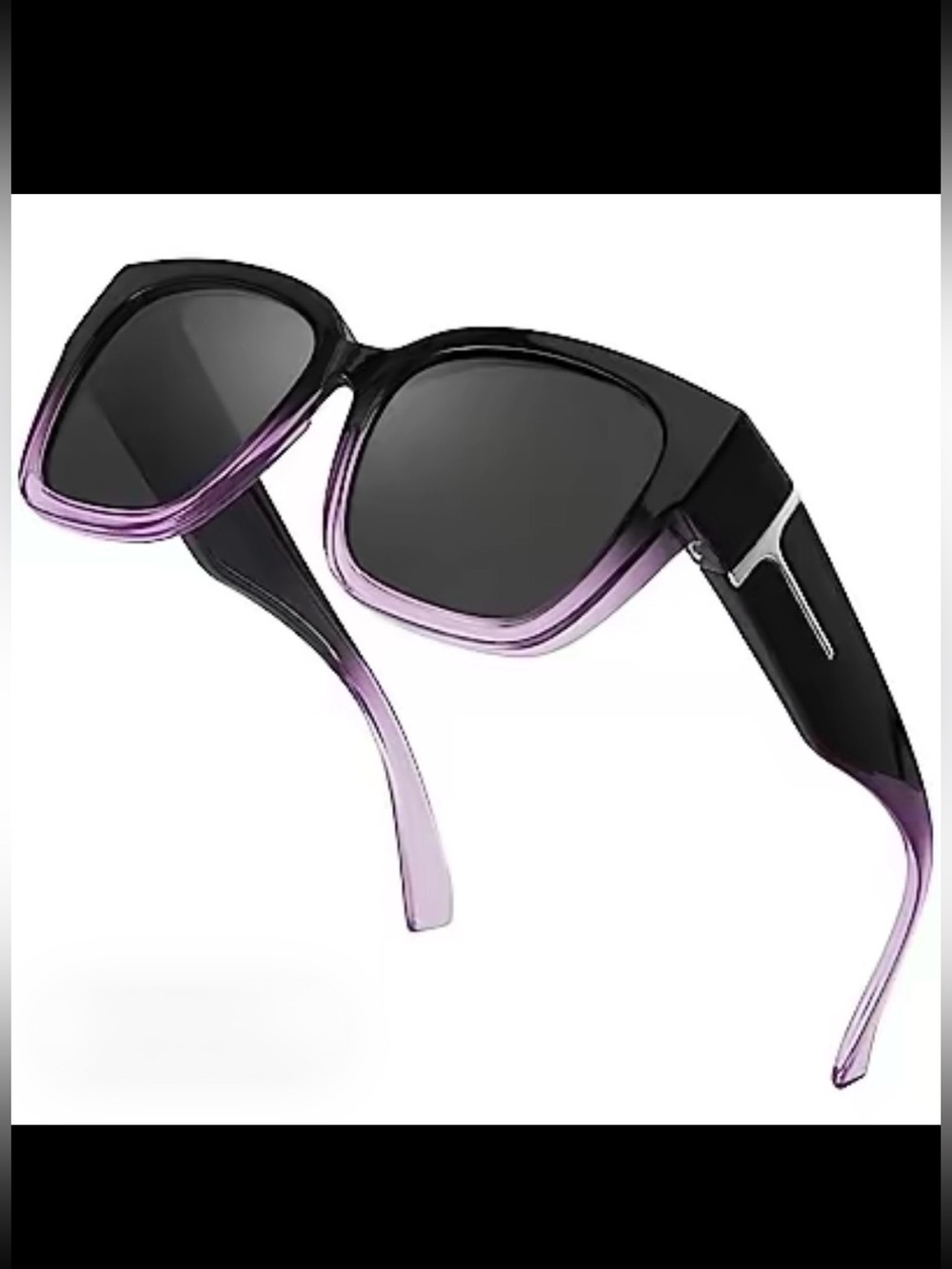 Polarized Oversized Square Sunglasses Black Purple Ombre Gradient Fit-Over Style